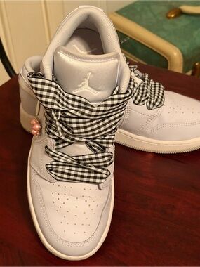 Air Jordan Periwinkle Low-Top Sneakers with Black Gingham Ribbon Laces